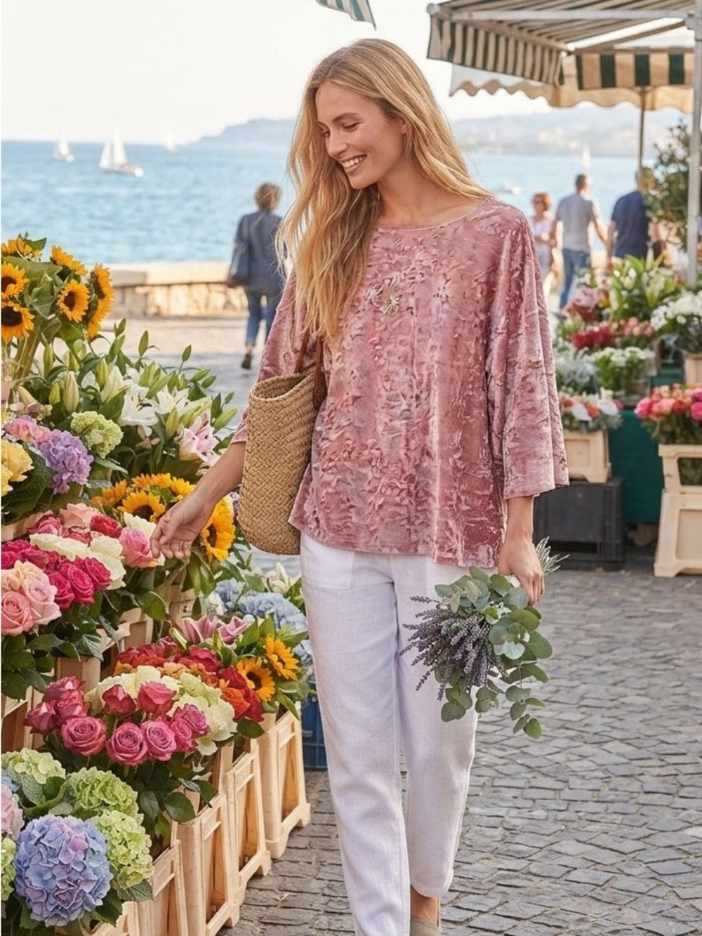 Crushed Velvet Pink Boatneck Boho Top in One Size by Do Everything in Love